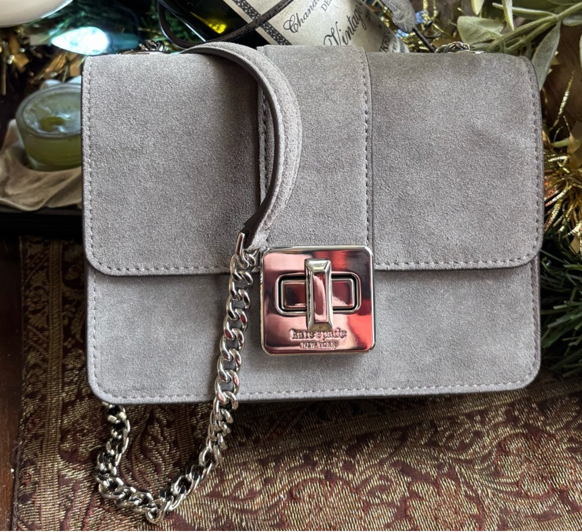 Authentic KATE SPADE SUEDE leather Turnlock Flap crossbody Bag Ruby Luxury