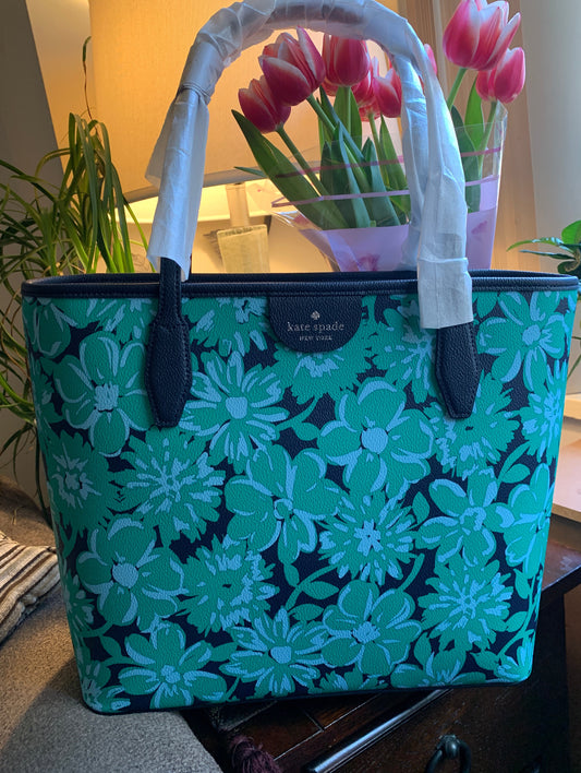 Authentic KATE SPADE FLORAL Zip top tote Ruby Luxury