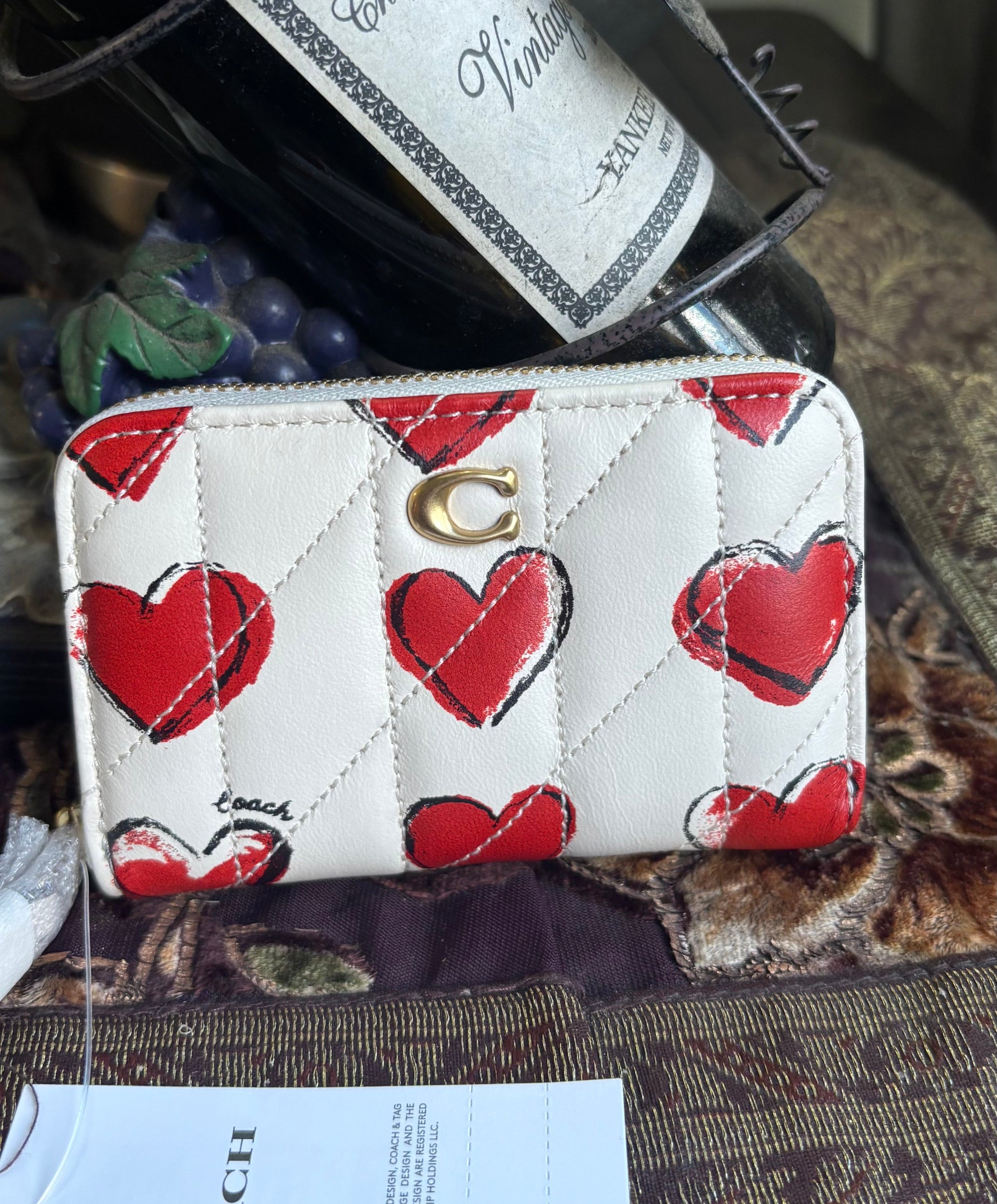 Authentic Coach 1941 Nappa leather Heart zip around 3 compartments wallet. Ruby Luxury