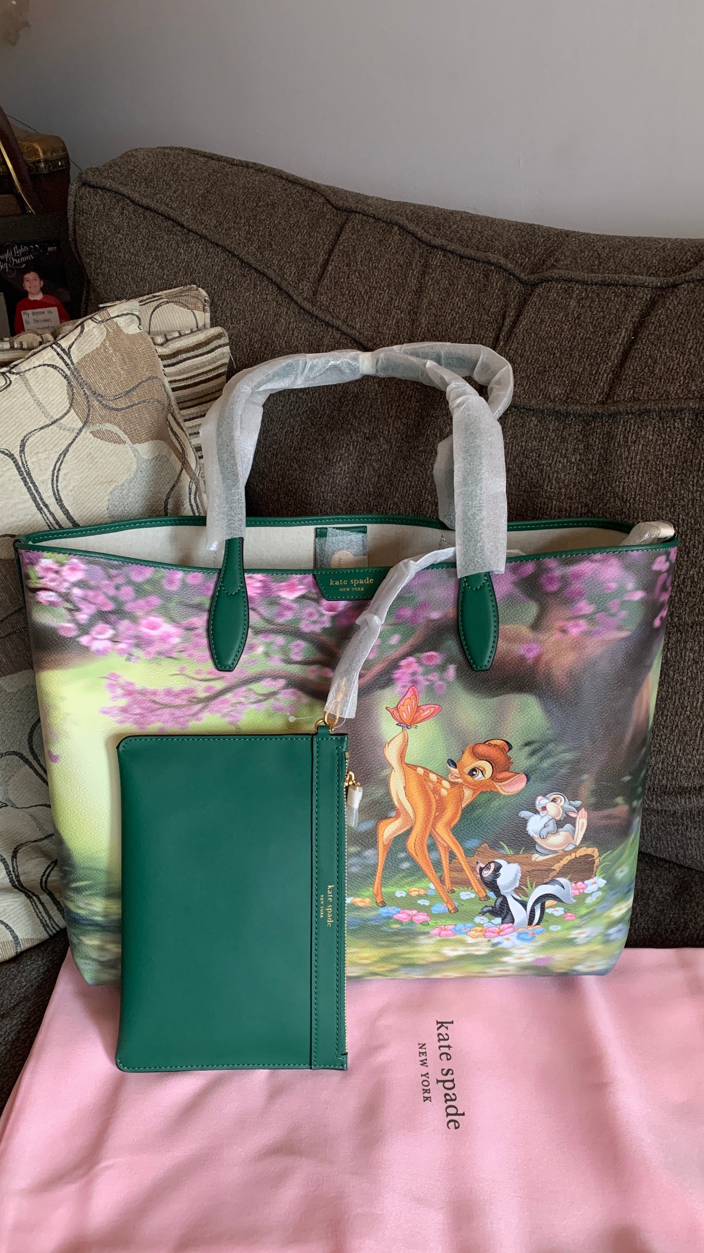 Authentic KATE SPADE Coated leather/smooth leather BAMBI tote/wristlet Ruby Luxury