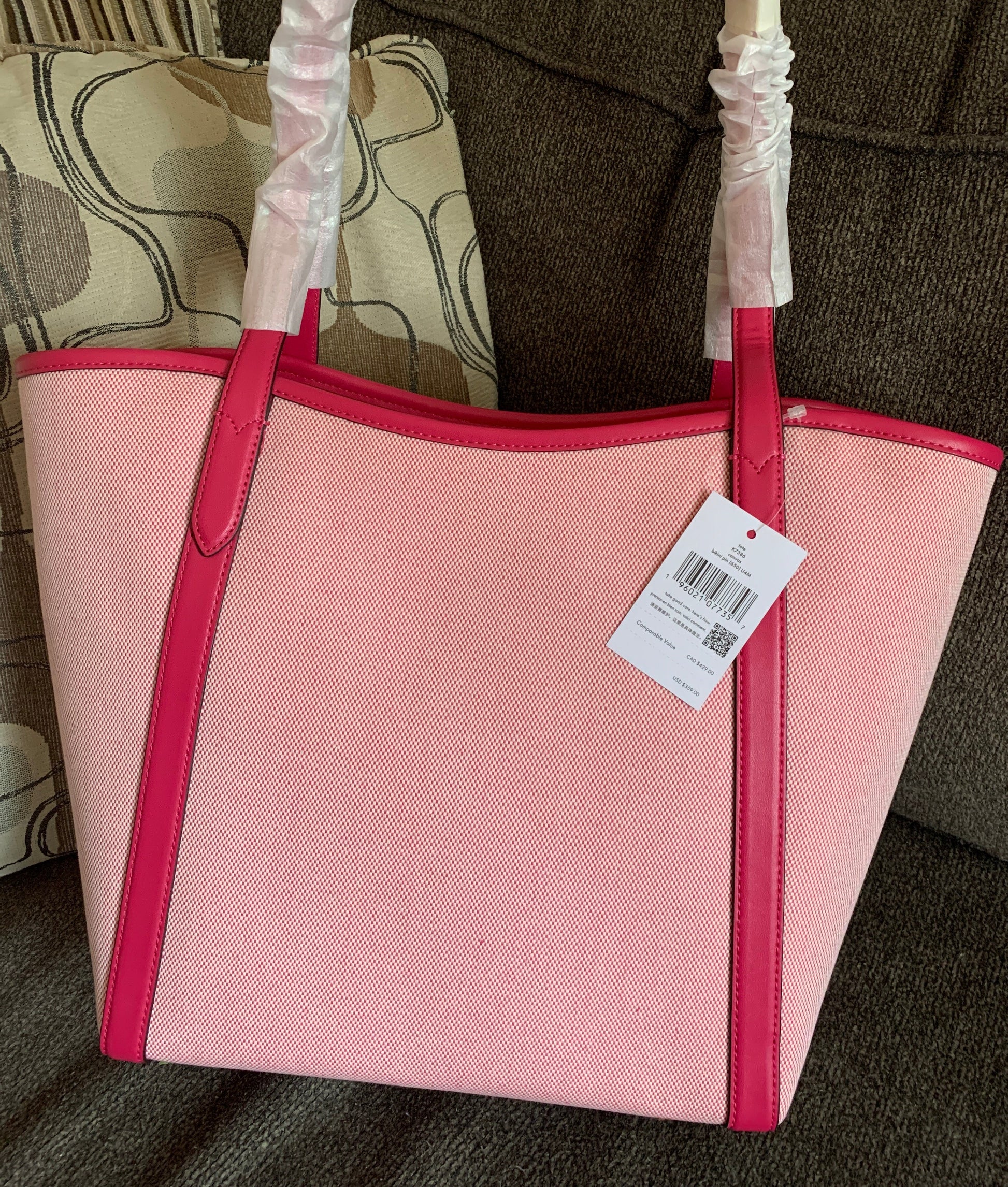 Authentic KATE SPADE Leather/canvas zip tote Ruby Luxury