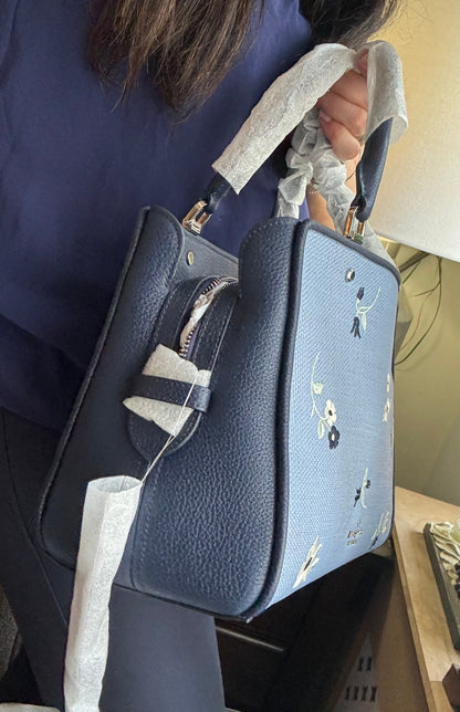 Authentic KATE SPADE floral Thick Canvas/pebbled leather 3 compartments zip snap closure Satchel/Crossbody. Ruby Luxury