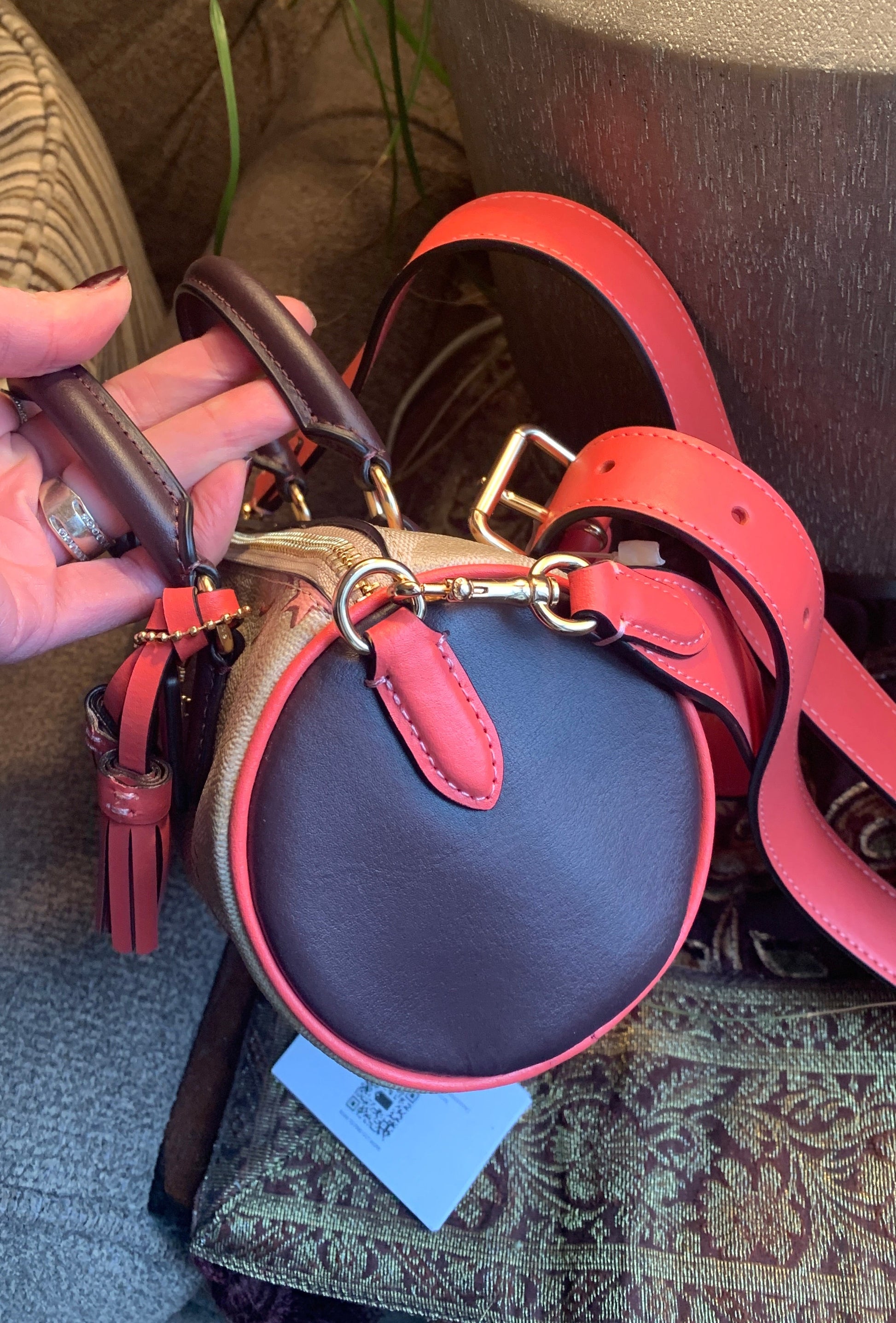 Authentic COACH signature coated canvas and smooth leather zip top satchel/ Crossbody 
New with tags - Ruby Luxury