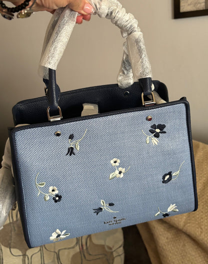 Authentic KATE SPADE floral Thick Canvas/pebbled leather 3 compartments zip snap closure Satchel/Crossbody. Ruby Luxury