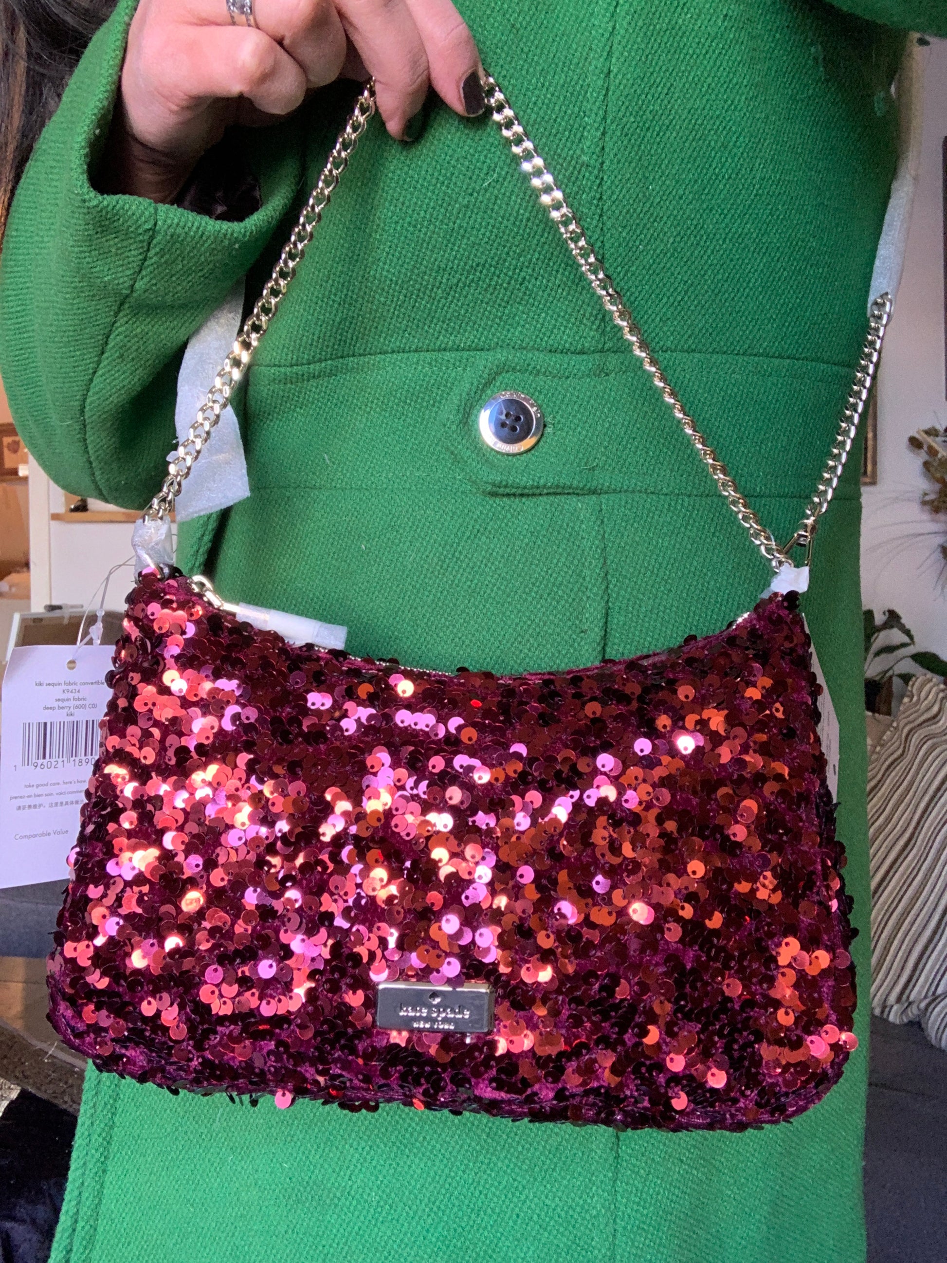 Authentic KATE SPADE Sequins top zip Clutch/shoulder/Crossbody Ruby Luxury
