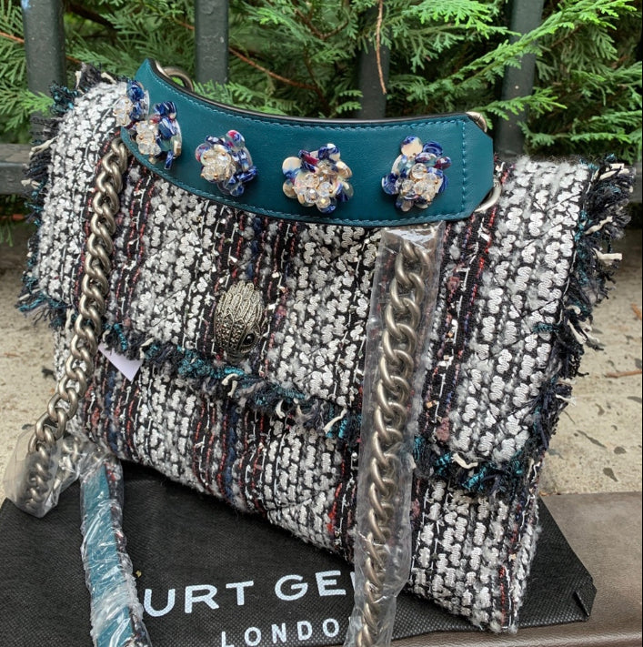 Authentic KURT GEIGER LONDON TWEED/leather chain shoulder/Crosby Ruby Luxury
