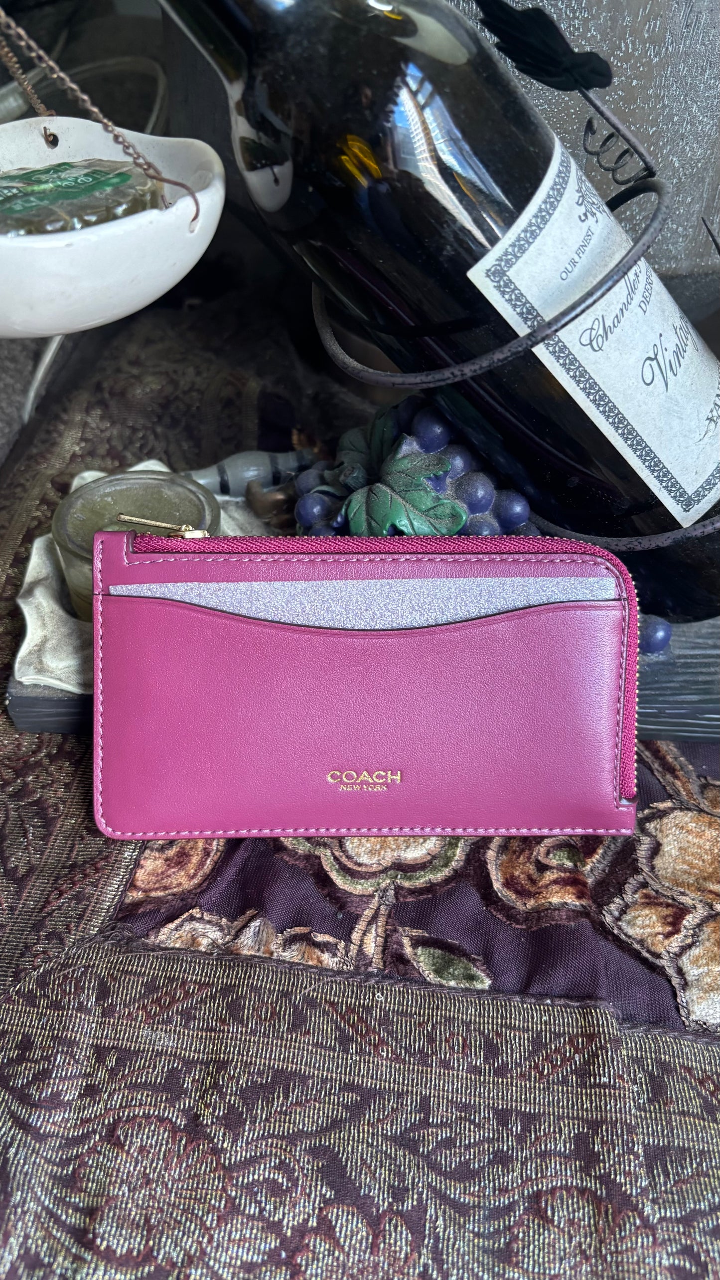 Authentic COACH 1941 calf leather zip around card holder Ruby Luxury