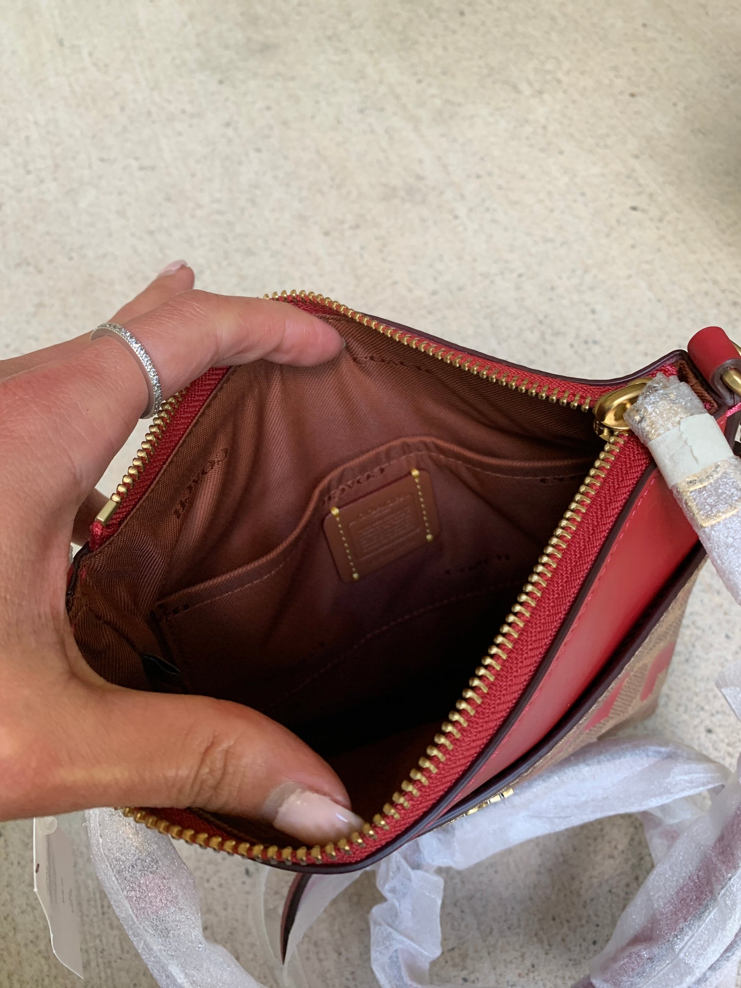 Authentic coach 1941 Coated Signature Canvas /refined calf leather top zip Crossbody Ruby Luxury
