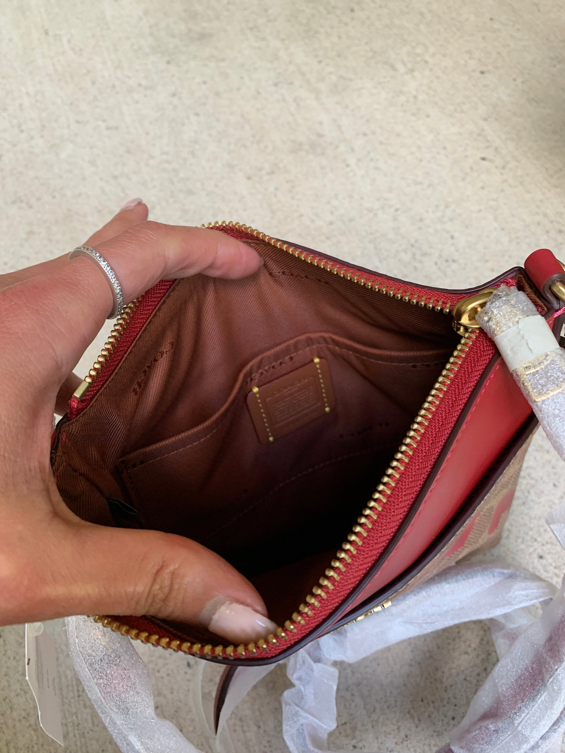 Authentic coach 1941 Coated Signature Canvas /refined calf leather top zip Crossbody Ruby Luxury