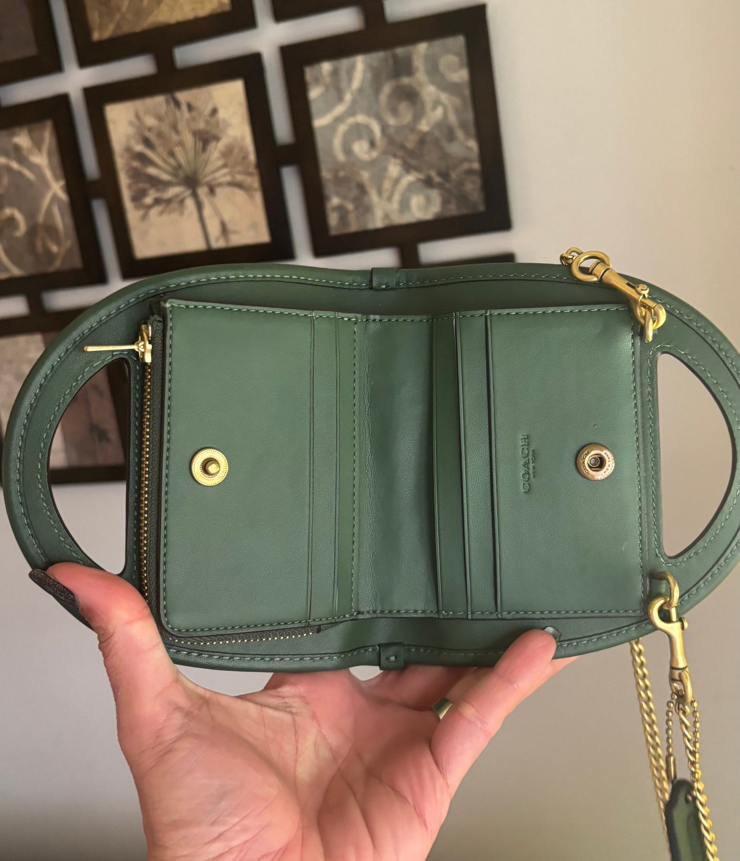 Authentic COACH 1941 Elegant Green Glovetanned leather Chain Shoulder Bag/Wallet/clutch Ruby Luxury