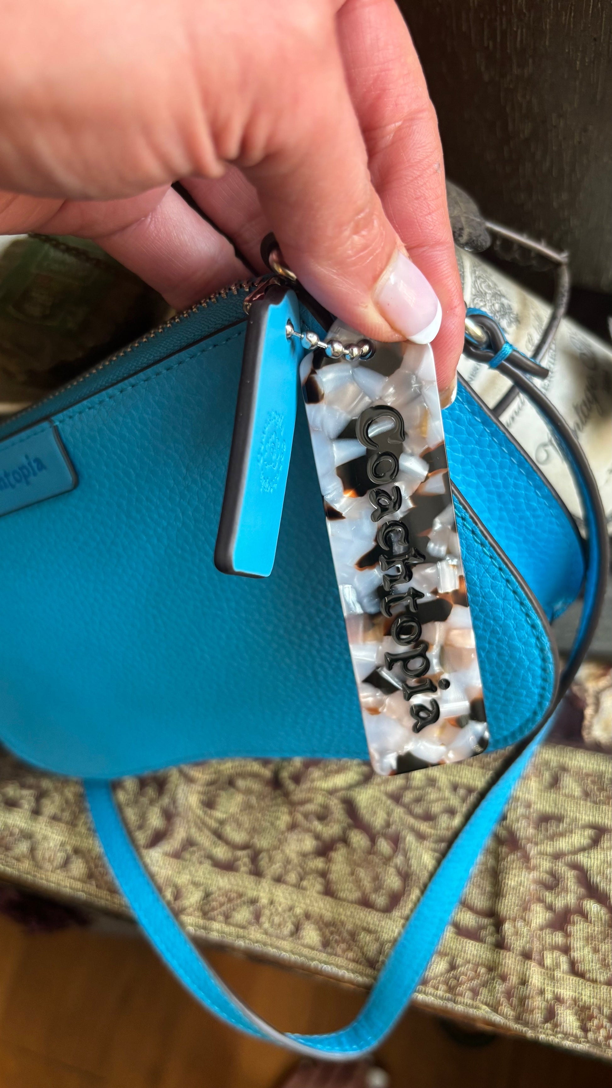 Authentic CoachTopia blue Leather zip curved Shoulder Bag Ruby Luxury