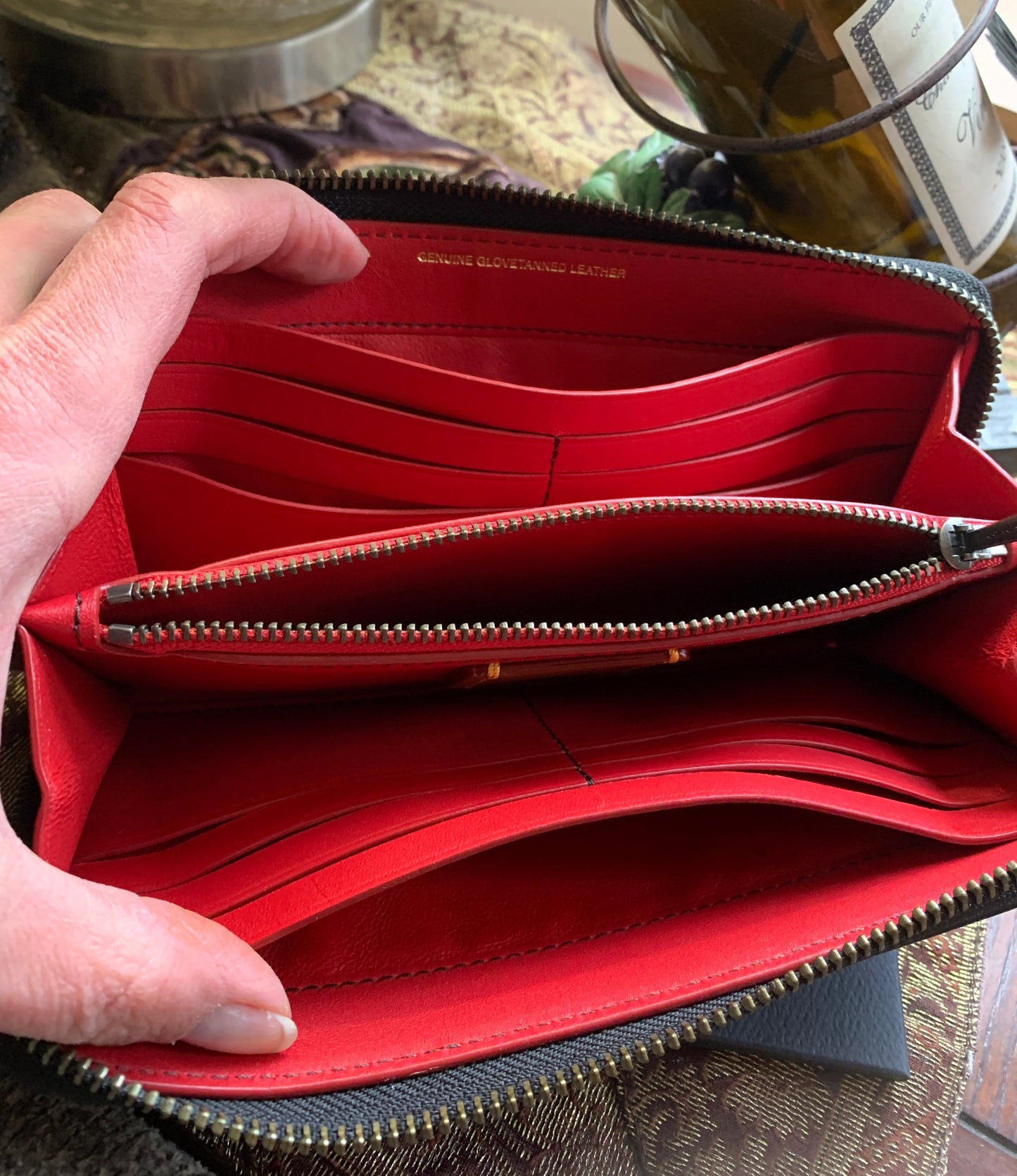 Authentic COACH 1941 leather sequins car accordion large zip wallet Ruby Luxury