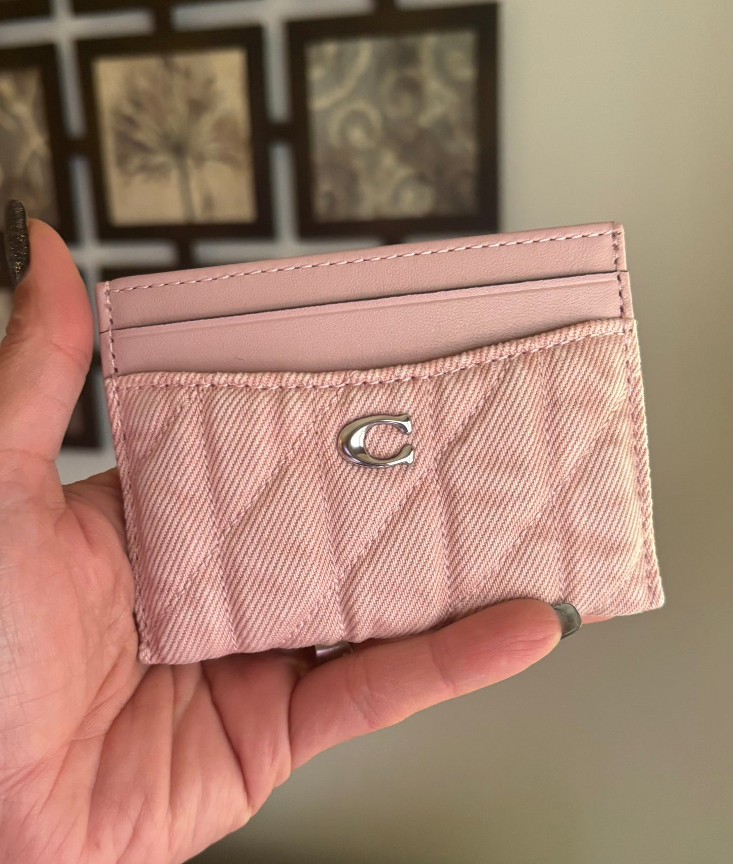 Authentic Coach 1941 Pink Quilted Nappa Leather/Denim Card Case Ruby Luxury