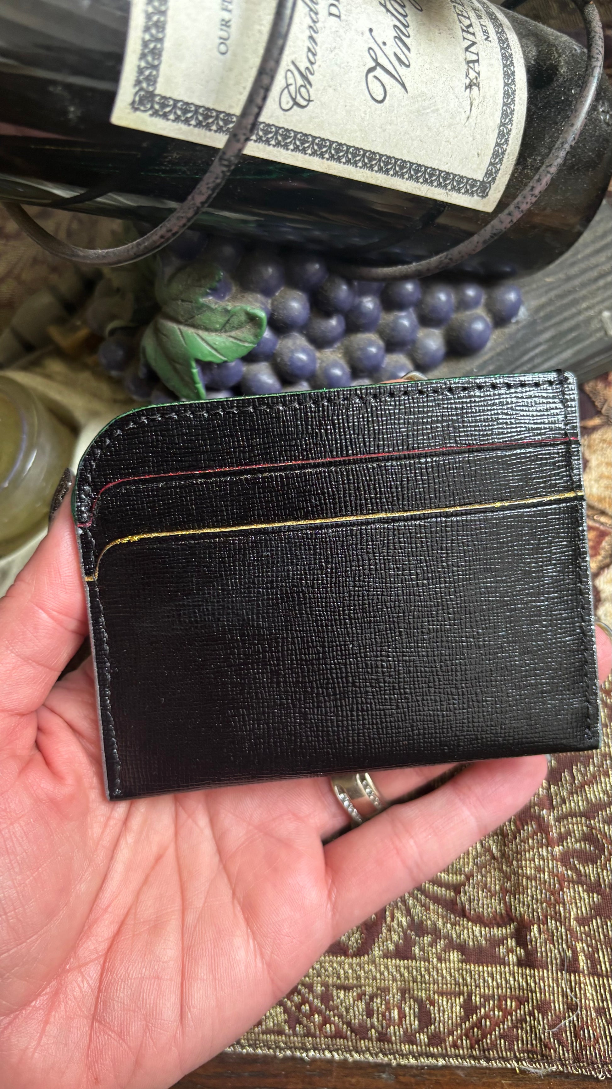 uthentic Kate Spade cross grain leather shimmery multicoloured trim Card Holder Ruby Luxury