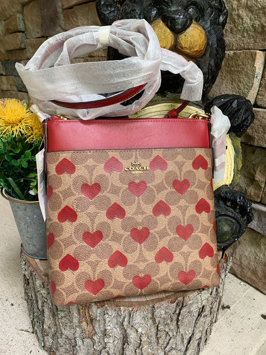 Authentic coach 1941 Coated Signature Canvas /refined calf leather top zip Crossbody Ruby Luxury