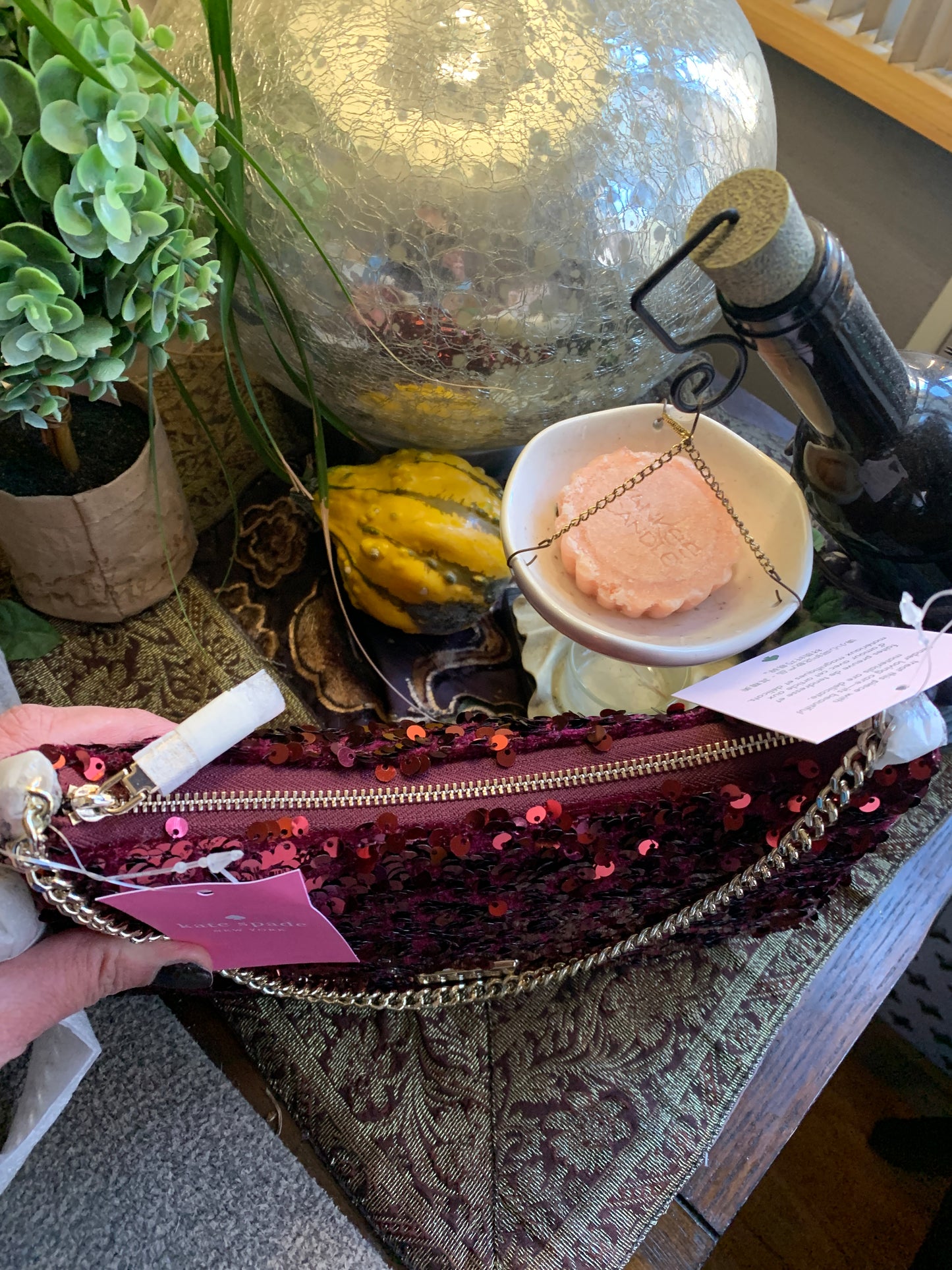 Authentic KATE SPADE Sequins top zip Clutch/shoulder/Crossbody Ruby Luxury