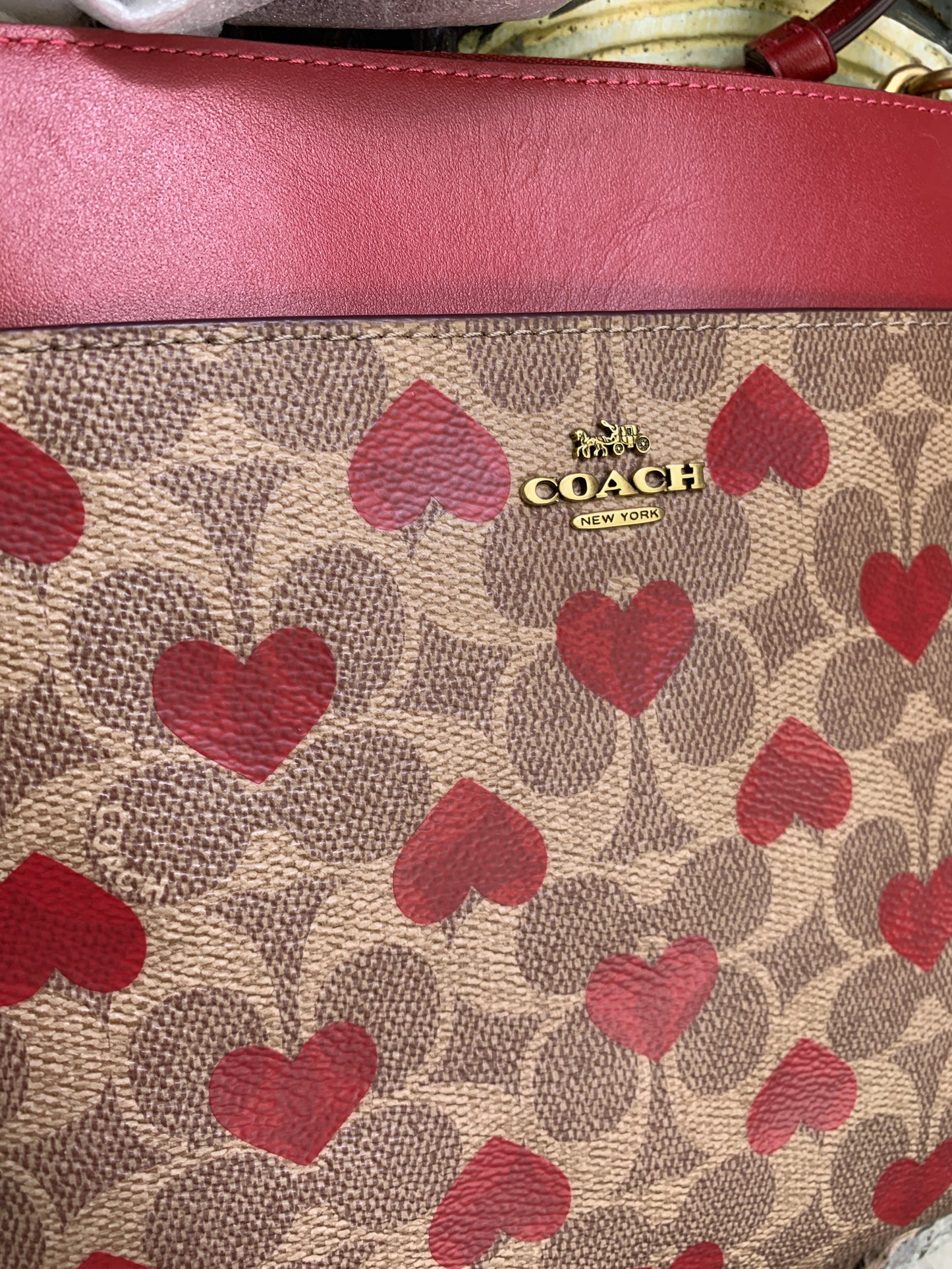 Authentic coach 1941 Coated Signature Canvas /refined calf leather top zip Crossbody Ruby Luxury