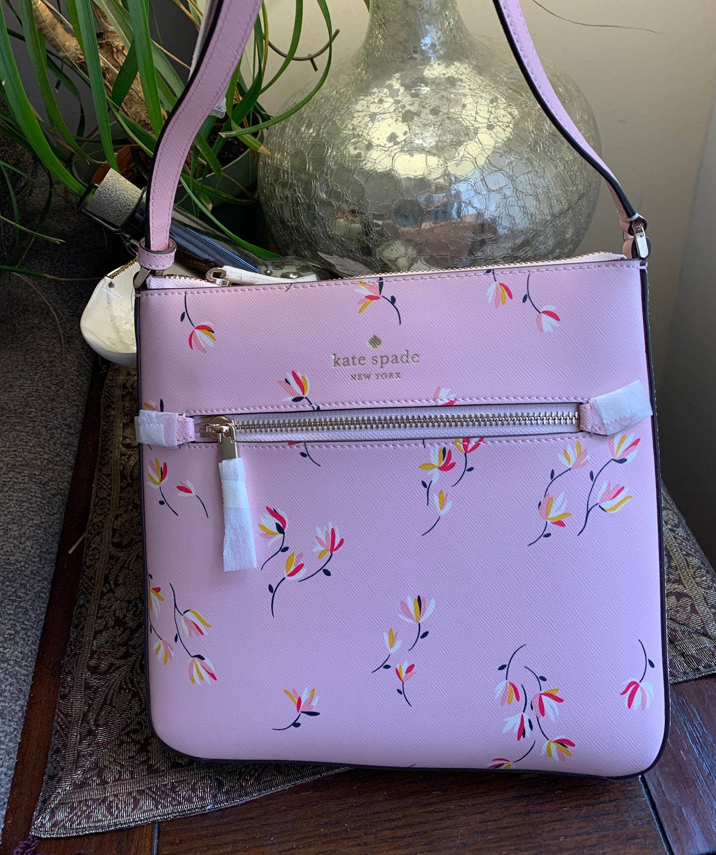 Authentic Kate Spade Saffiano leather floral zip top Crosby Ruby Luxury