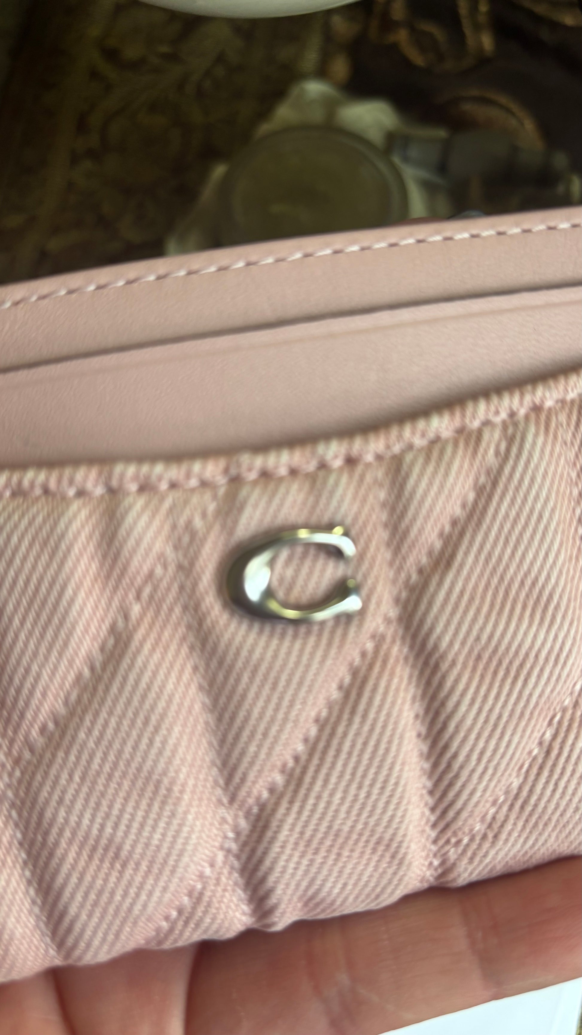 Authentic Coach 1941 Pink Quilted Nappa Leather/Denim Card Case Ruby Luxury