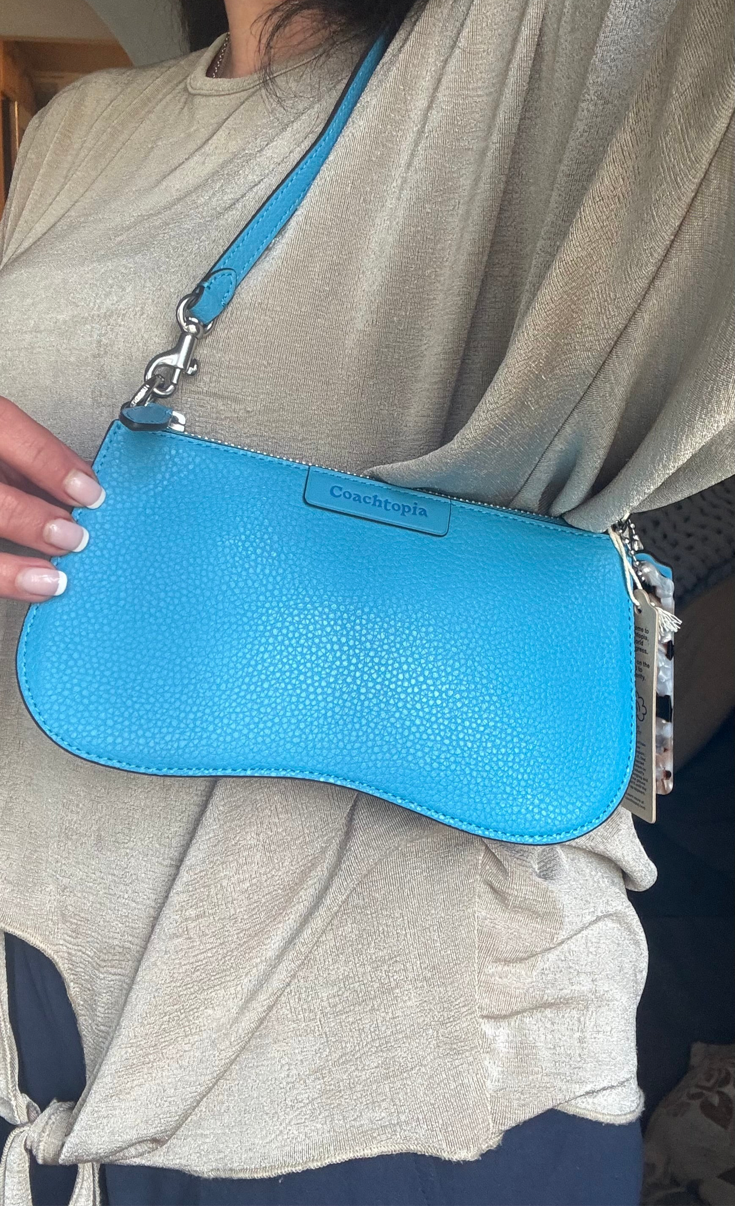 Authentic CoachTopia blue Leather zip curved Shoulder Bag Ruby Luxury