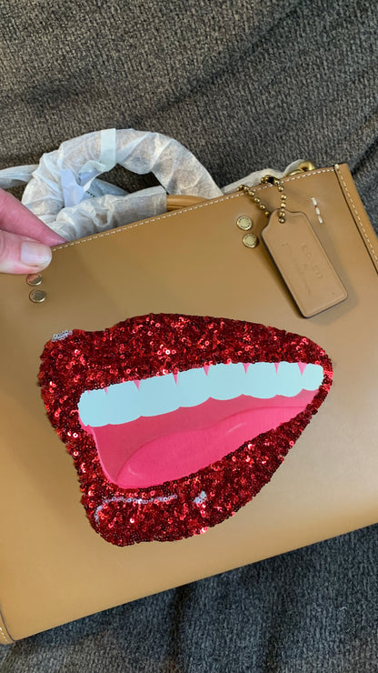 Authentic COACH 1941 glovetanned leather sequins lips 3 compartments satchel/shoulder/Crosby - Ruby Luxury