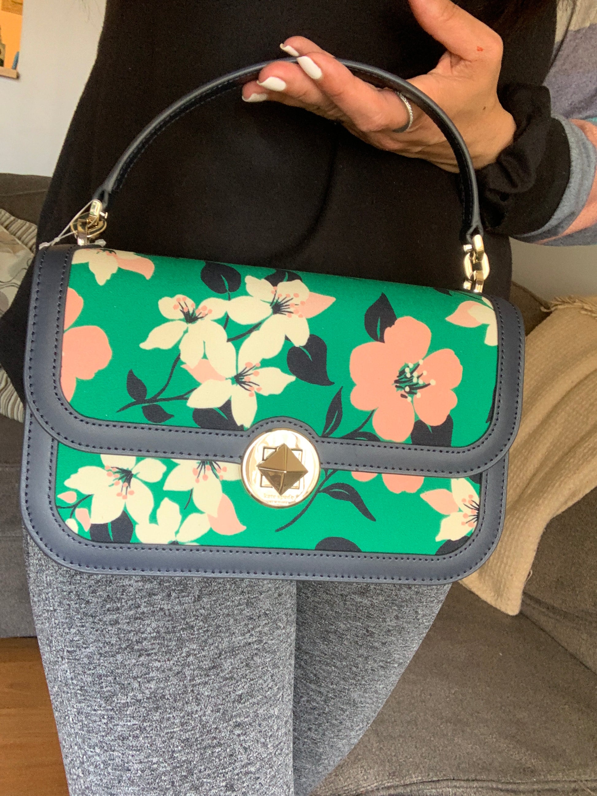 Authentic KATE SPADE Leather/Floral canvas turnlock flap Crosby w 2 straps Ruby Luxury
