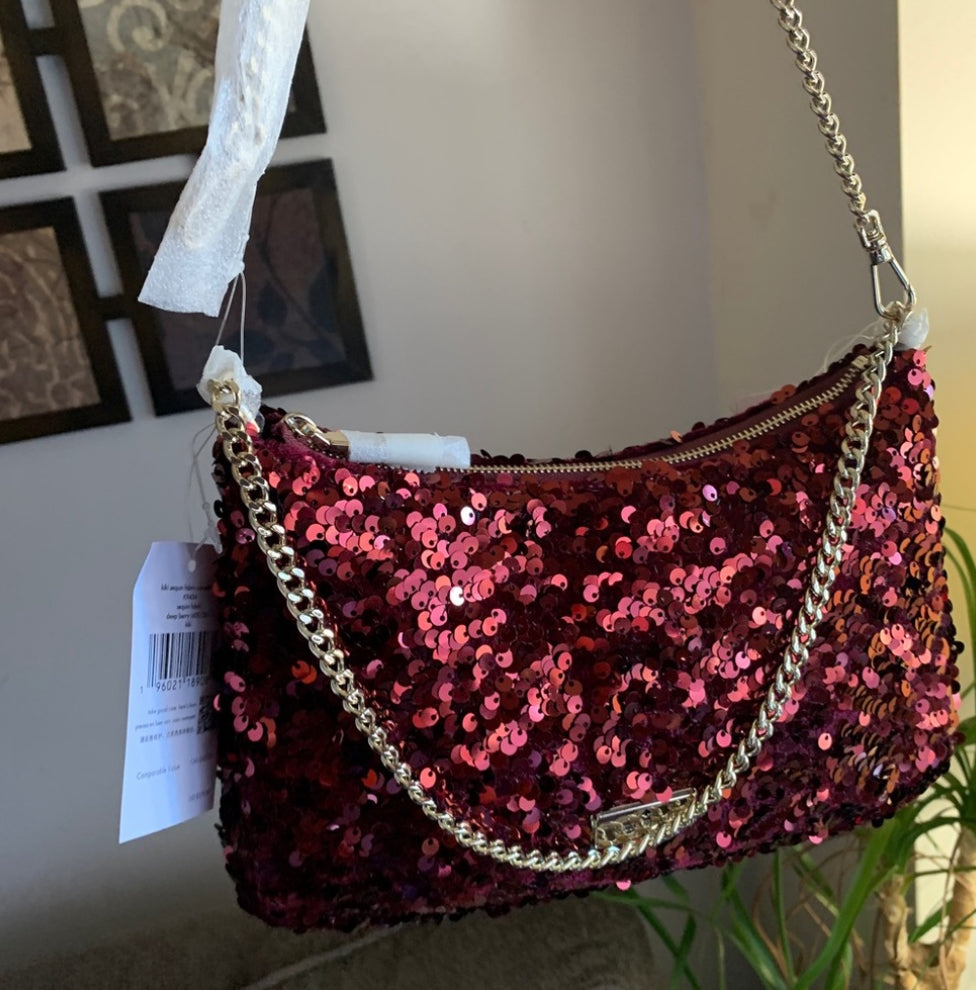 Authentic KATE SPADE Sequins top zip Clutch/shoulder/Crossbody Ruby Luxury