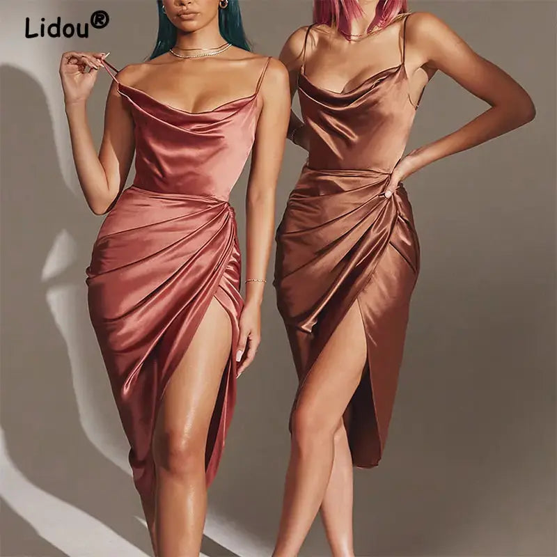 Sling Temperament Folds Dress Ruby Luxury