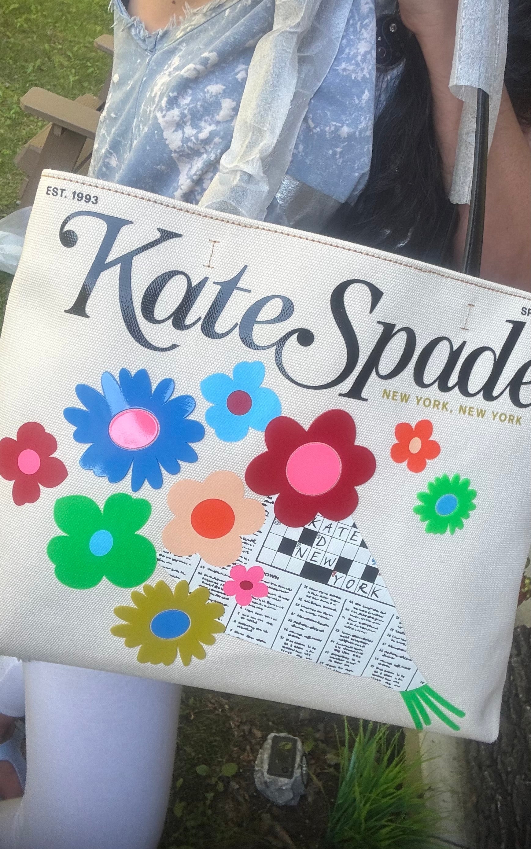 Authentic Kate Spade thick canvas/leather floral snap sides Large Tote Ruby Luxury