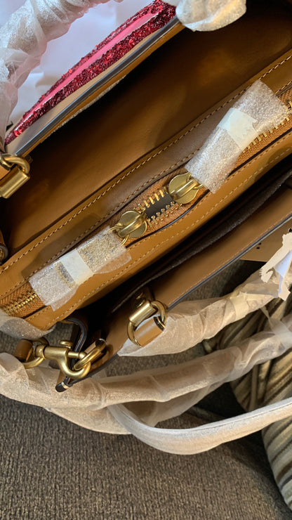 Authentic COACH 1941 glovetanned leather sequins lips 3 compartments satchel/shoulder/Crosby - Ruby Luxury