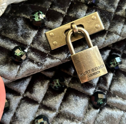 Authentic KURT GEIGER LONDON Velvet multi coloured crystals magnetic closure convertible Crosby/Shoulder bag Ruby Luxury
