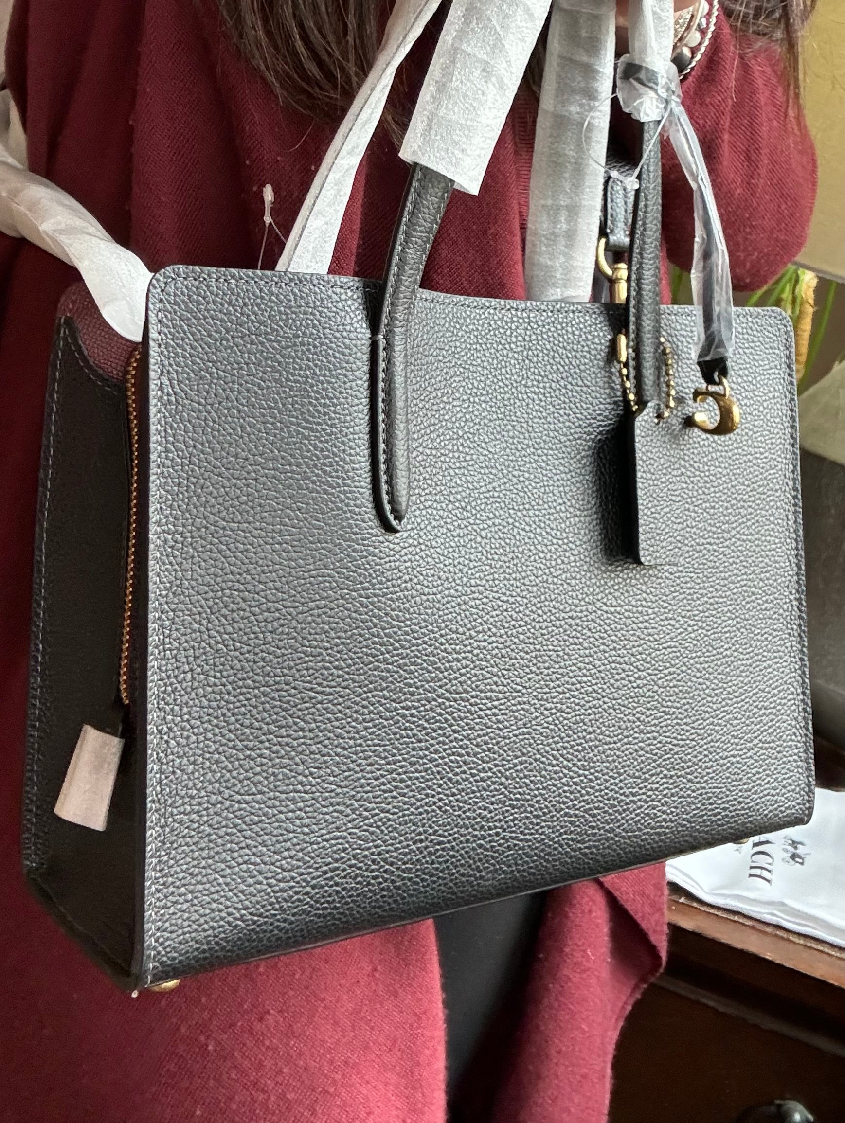 Authentic COACH 1941 pebbled leather 3 compartments 2way zip Satchel/Crosby Ruby Luxury