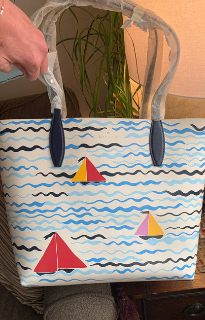 Kate Spade Reversible Sailboat Tote and Wristlet