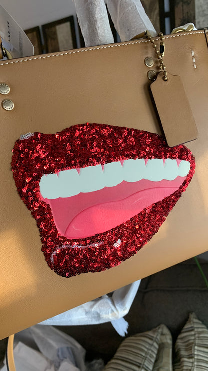 Authentic COACH 1941 glovetanned leather sequins lips 3 compartments satchel/shoulder/Crosby - Ruby Luxury