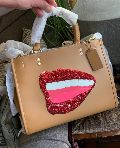 Authentic COACH 1941 glovetanned leather sequins lips 3 compartments satchel/shoulder/Crosby - Ruby Luxury