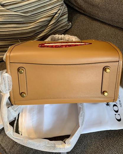 Authentic COACH 1941 glovetanned leather sequins lips 3 compartments satchel/shoulder/Crosby - Ruby Luxury