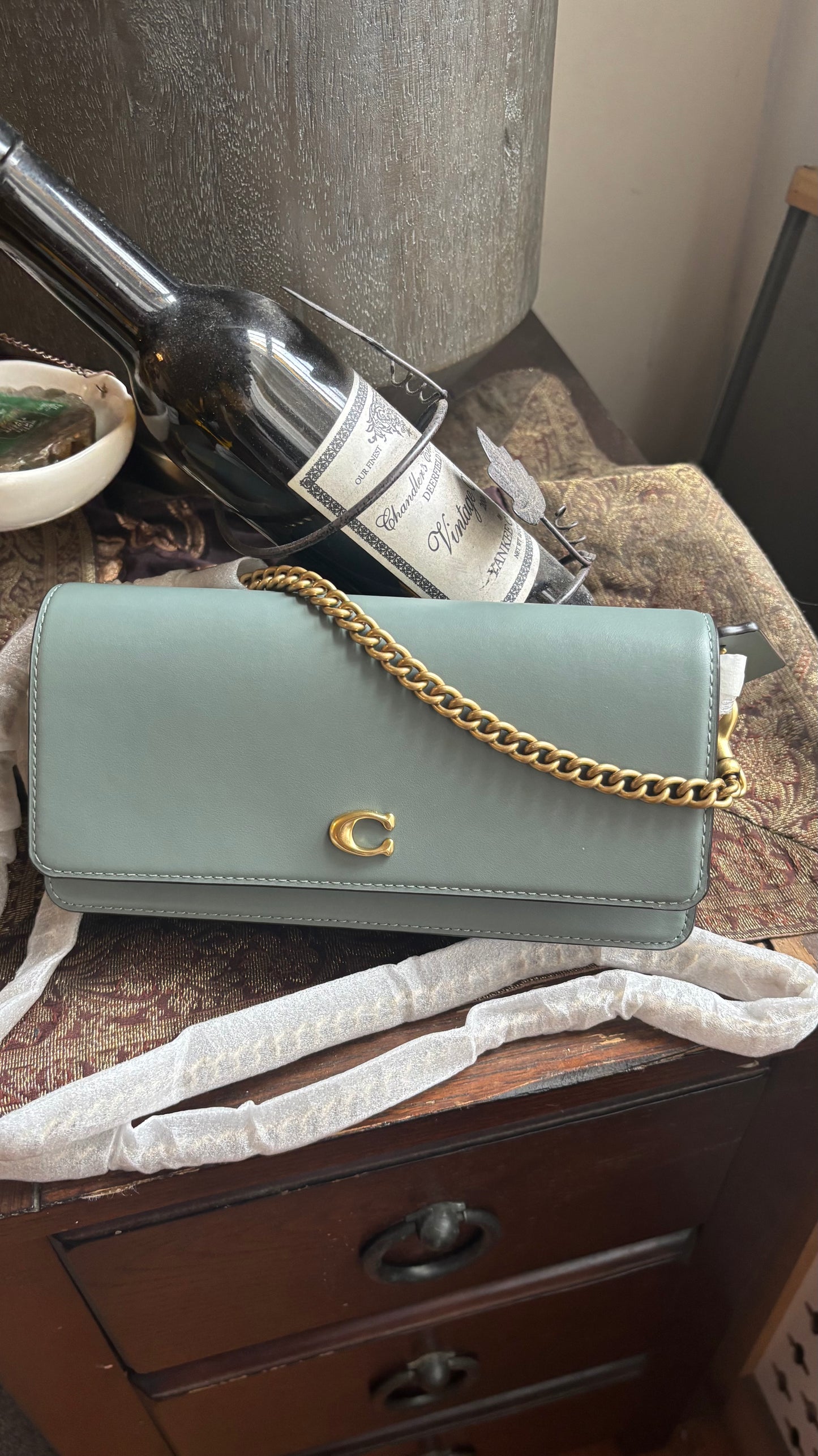 Authentic Coach 1941 Mint calf leather Magnetic snap flap /Gold Chain Crosby Ruby Luxury