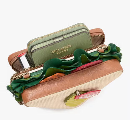 Authentic Kate Spade Sandwich embellished Leather/crystal satin zip Crossbody Ruby Luxury