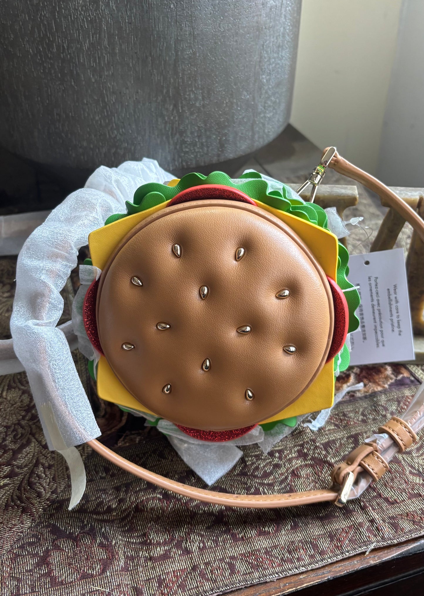 Authentic Kate spade Leather Burger zip around embellished Crossbody Ruby Luxury