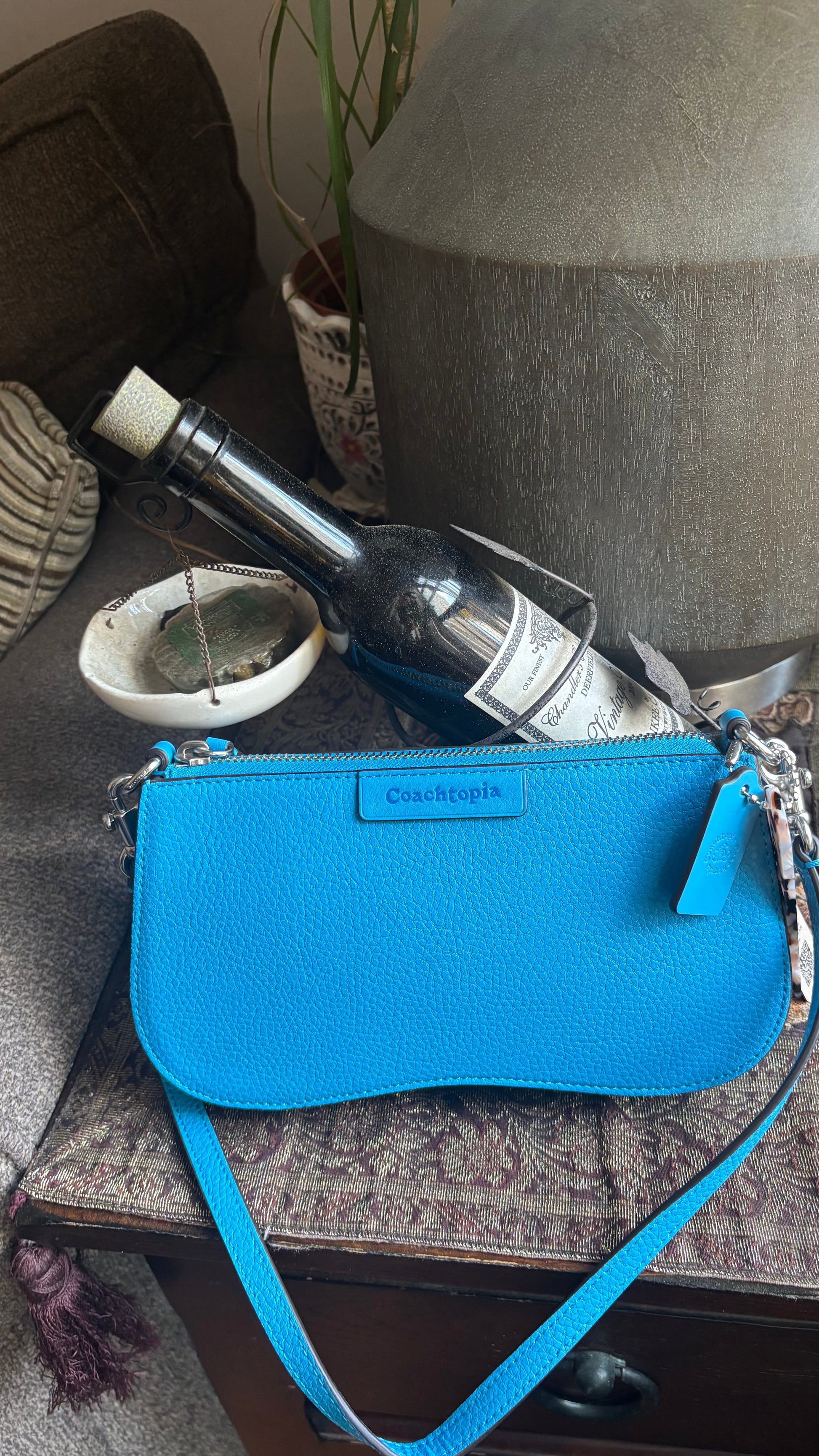 Authentic CoachTopia blue Leather zip curved Shoulder Bag Ruby Luxury