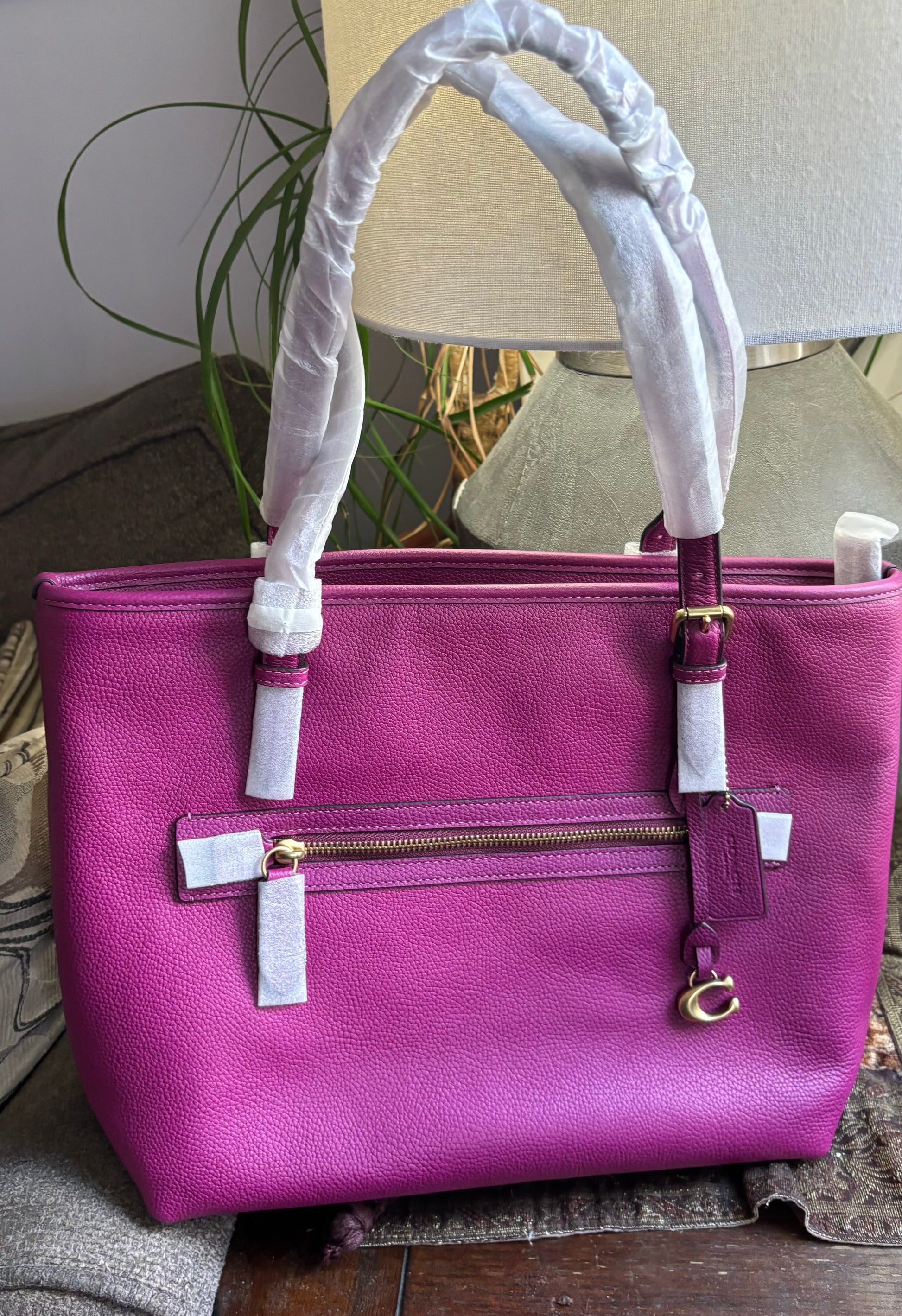 Authentic COACH 1941 pebbled leather zip top Tote Ruby Luxury