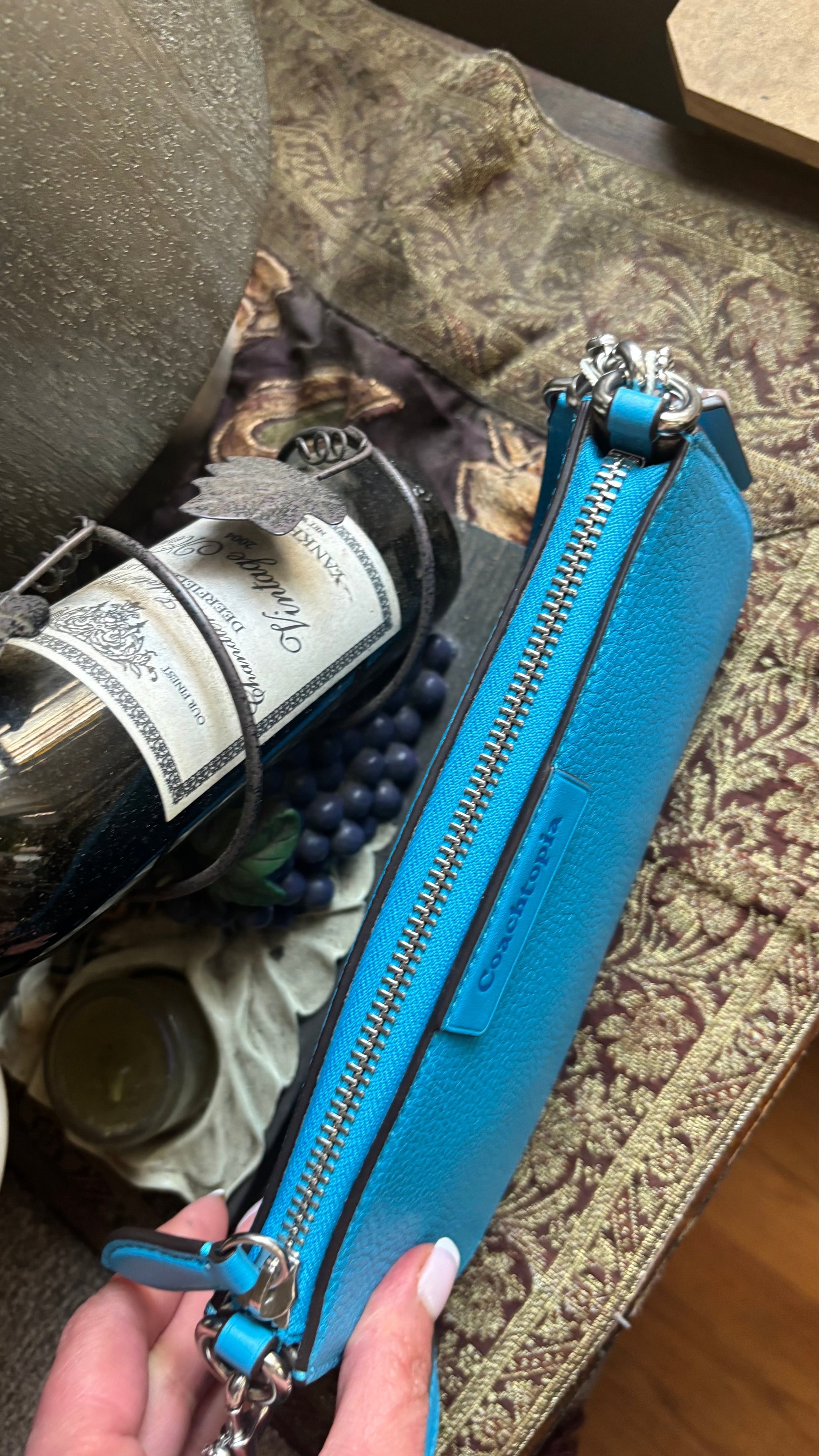 Authentic CoachTopia blue Leather zip curved Shoulder Bag Ruby Luxury