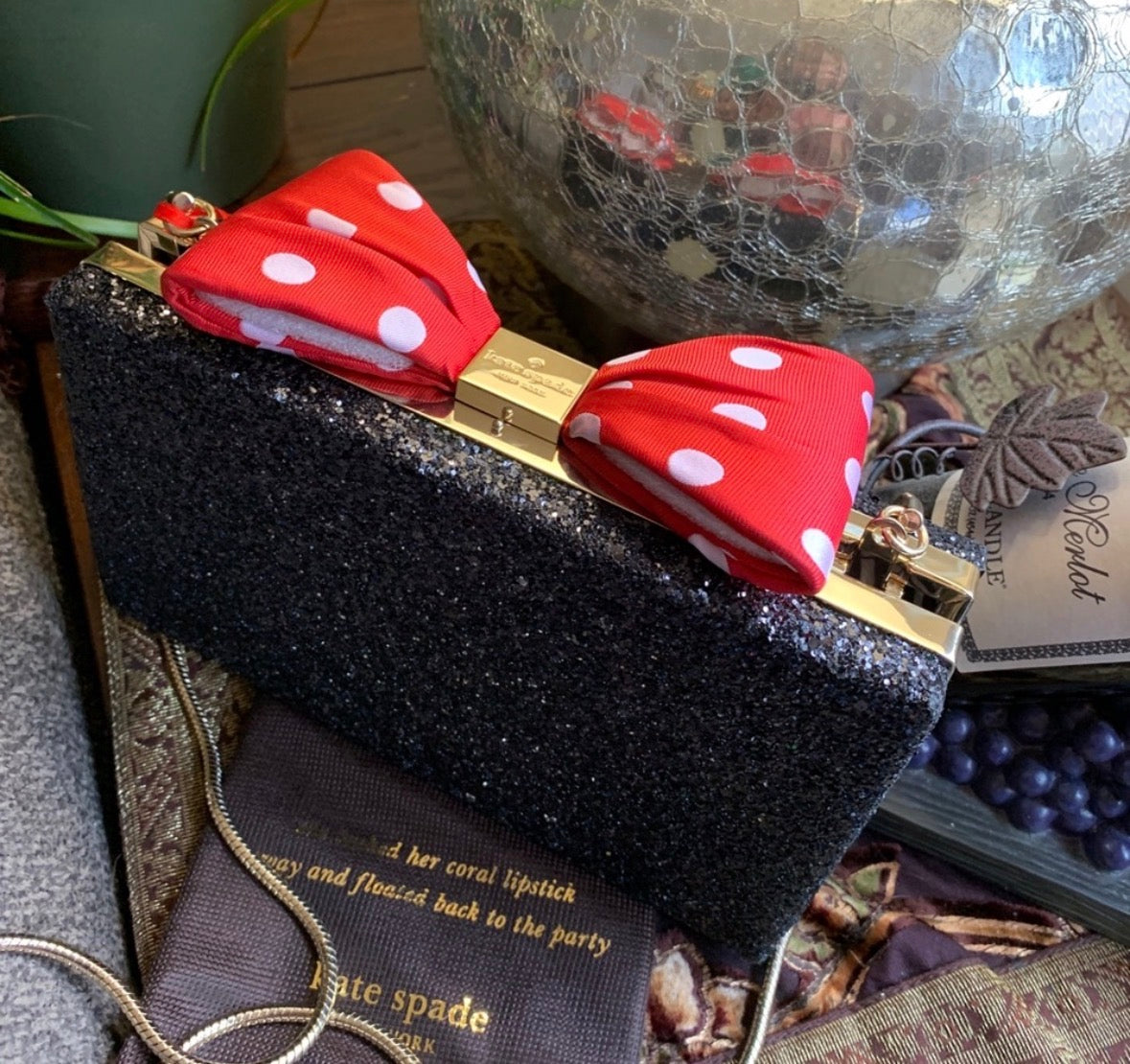 Authentic Kate Spade glitter leather Minnie L.EDITION BOX CLutch or Crosby Ruby Luxury