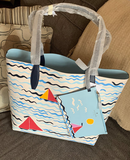 Kate Spade Reversible Sailboat Tote and Wristlet