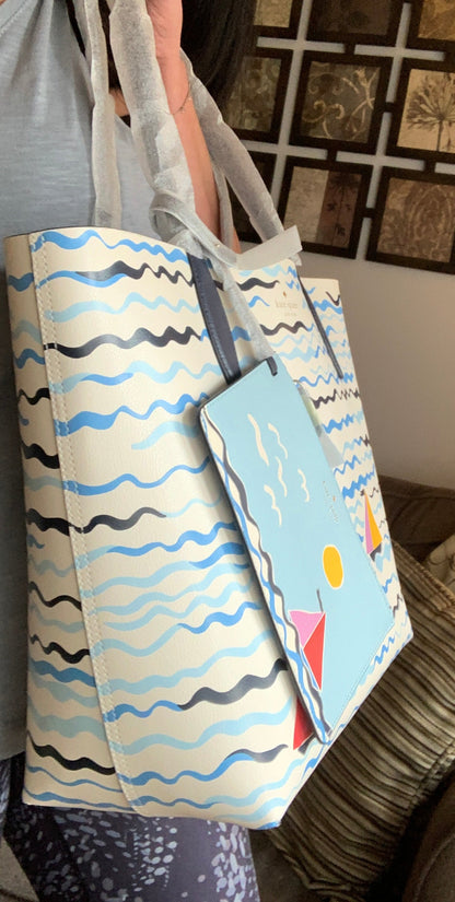Kate Spade Reversible Sailboat Tote and Wristlet
