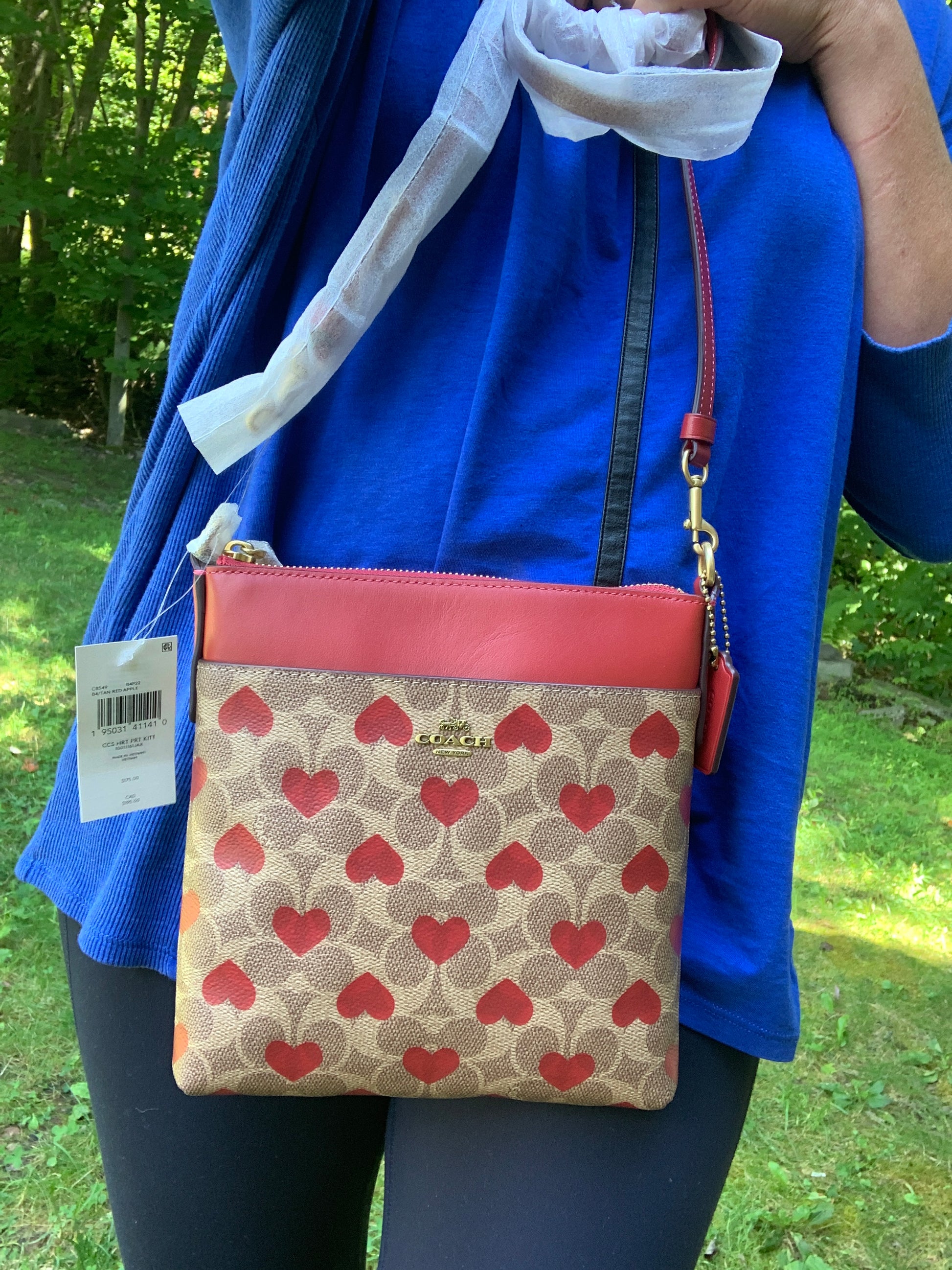 Authentic coach 1941 Coated Signature Canvas /refined calf leather top zip Crossbody Ruby Luxury