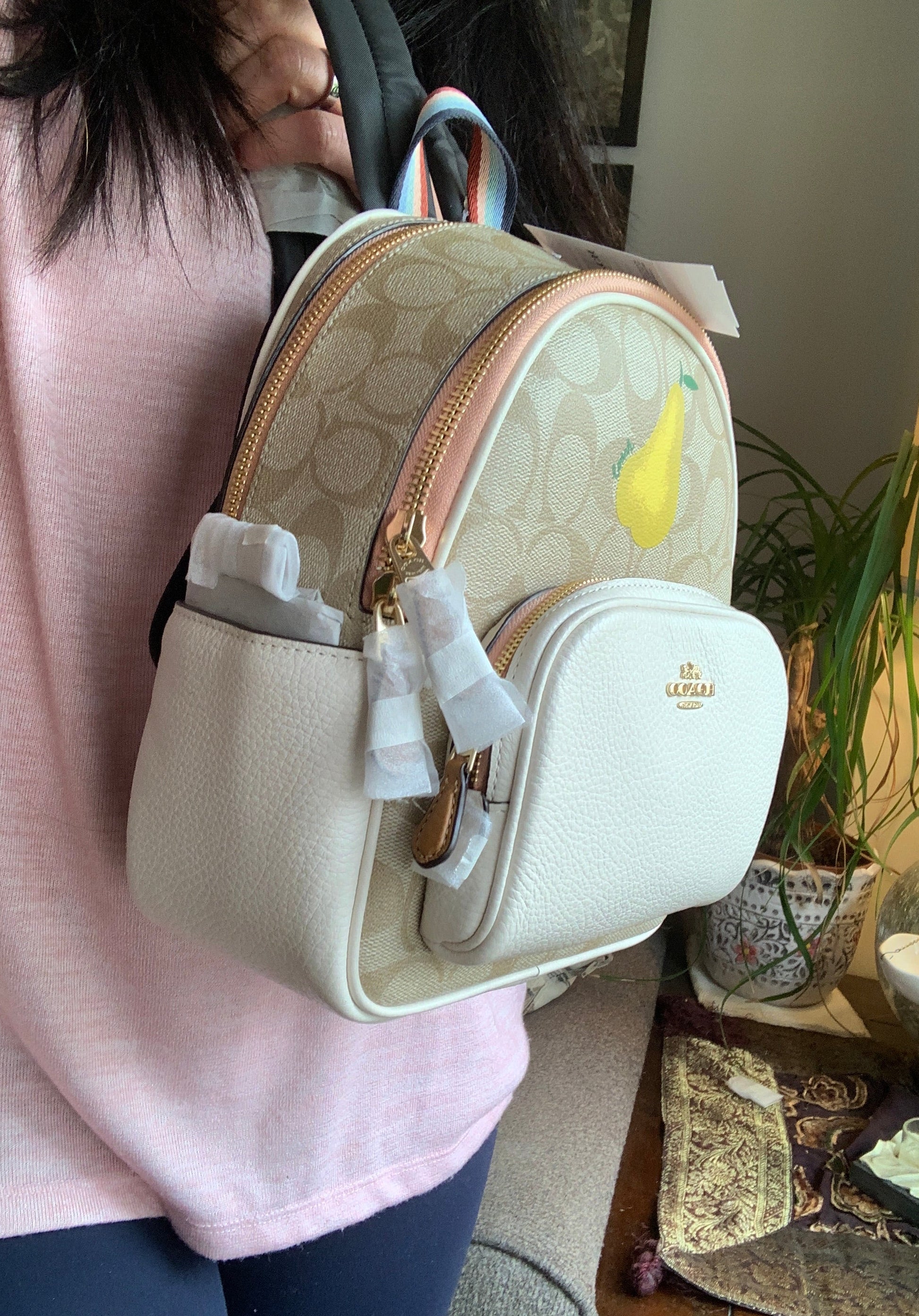 Authentic COACH Leather /coated signature canvas 2 zips Sm backpack Ruby Luxury