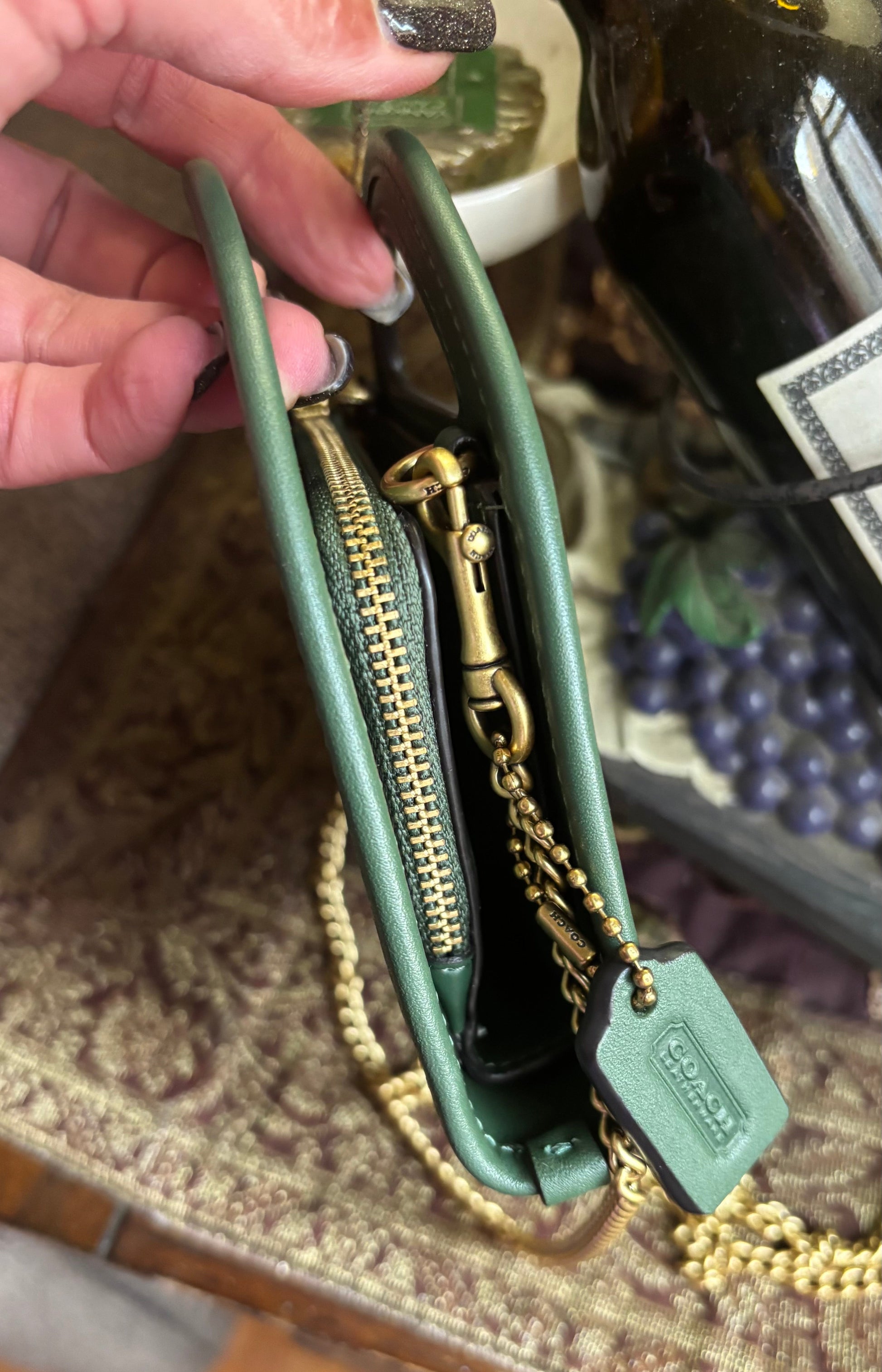Authentic COACH 1941 Elegant Green Glovetanned leather Chain Shoulder Bag/Wallet/clutch Ruby Luxury