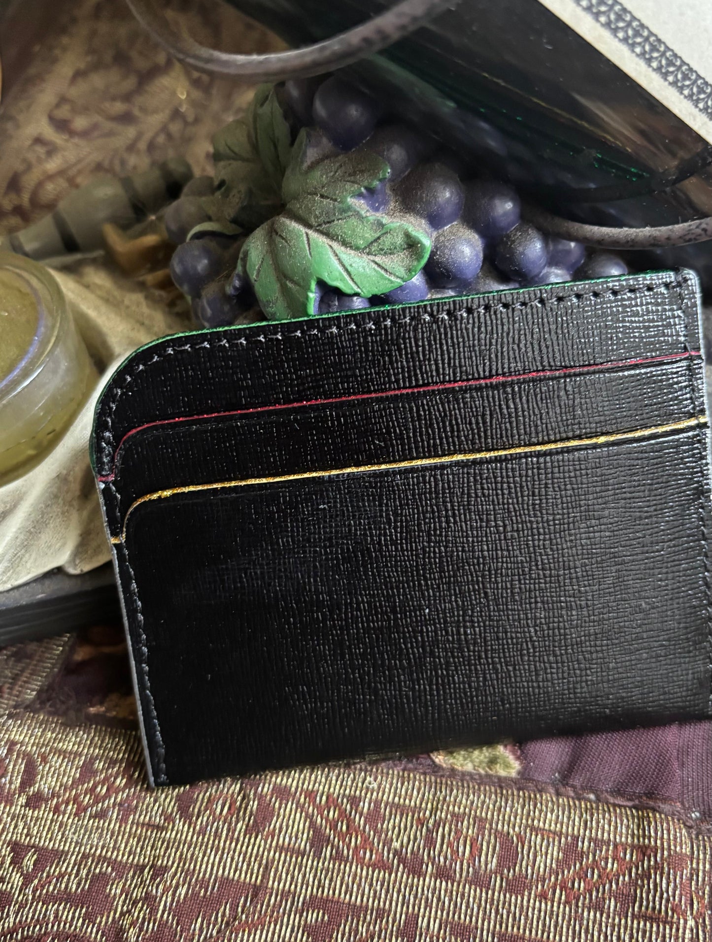 uthentic Kate Spade cross grain leather shimmery multicoloured trim Card Holder Ruby Luxury