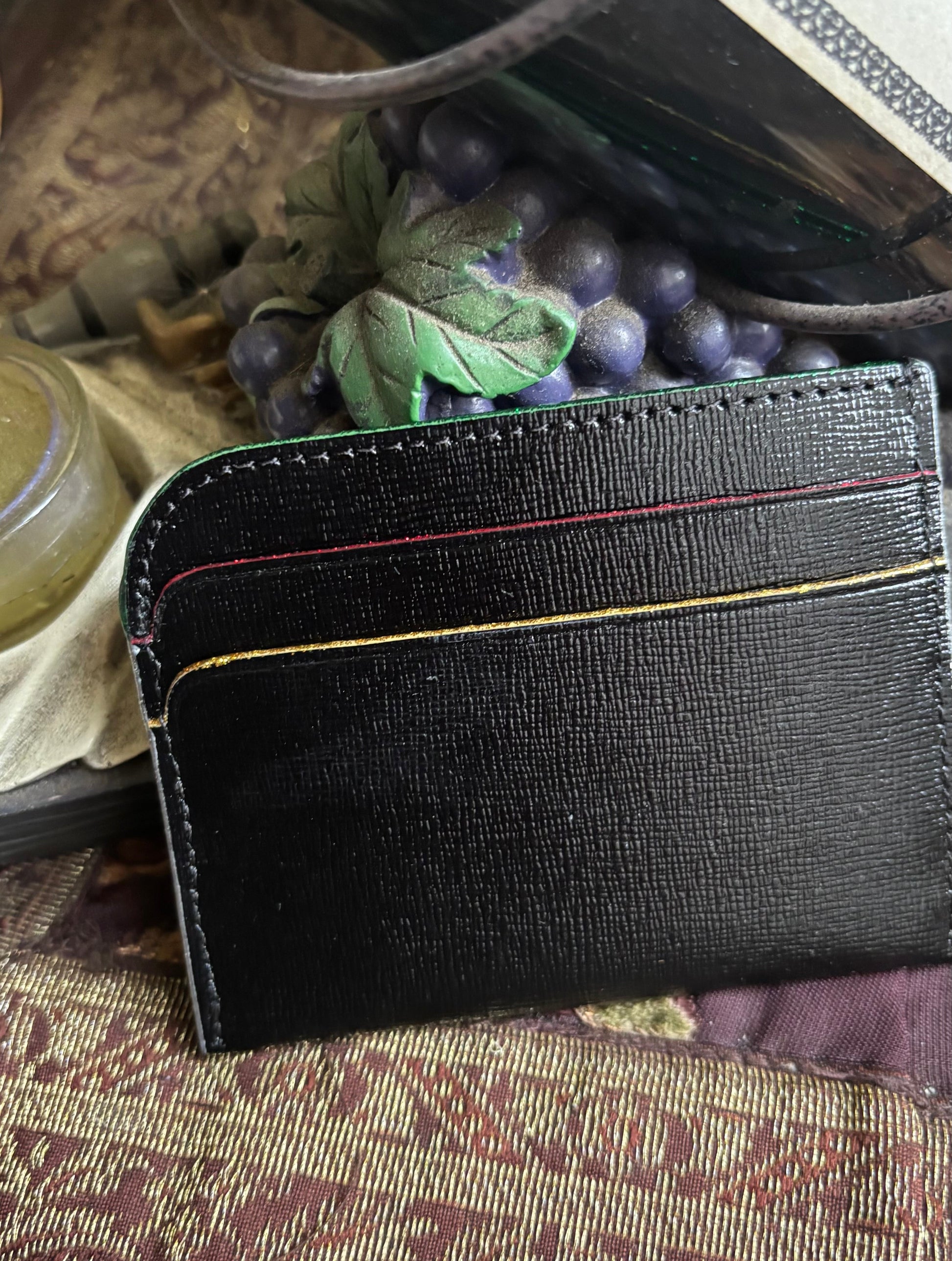 uthentic Kate Spade cross grain leather shimmery multicoloured trim Card Holder Ruby Luxury